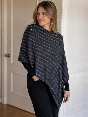 L.L. Bean Charcoal Gray and Light Blue Striped Knit Wrap